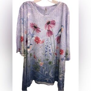 Artisan Birds and Flowers Long Length Top Size XXL